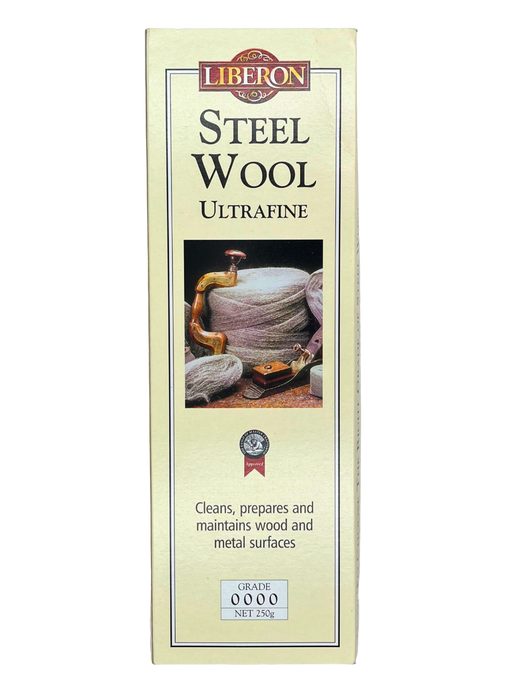 A pack of Liberon Steel Wool  indicating the product is used for cleaning and maintaining wood and metal surfaces.