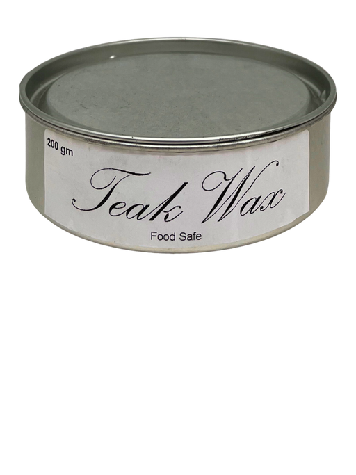 A can of Mainland Teak Wax, 200gm size, with a label indicating it is food safe.
