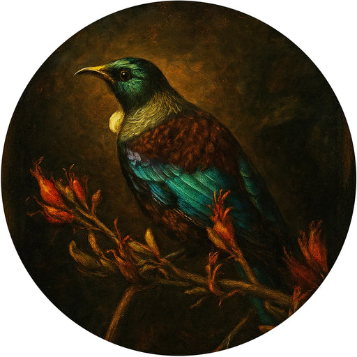 Colorful bird painting on a dark background