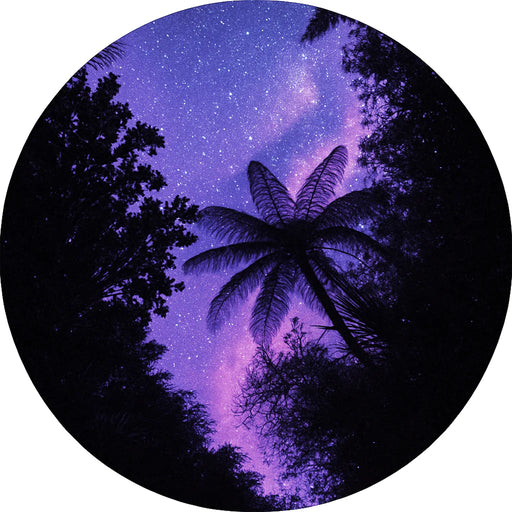 Purple Matariki sky with palm trees in silhouette