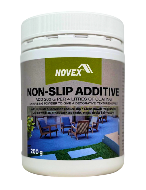 A white plastic tub of Novex Non-Slip Additive textured powder to give a decorative, textured effect.