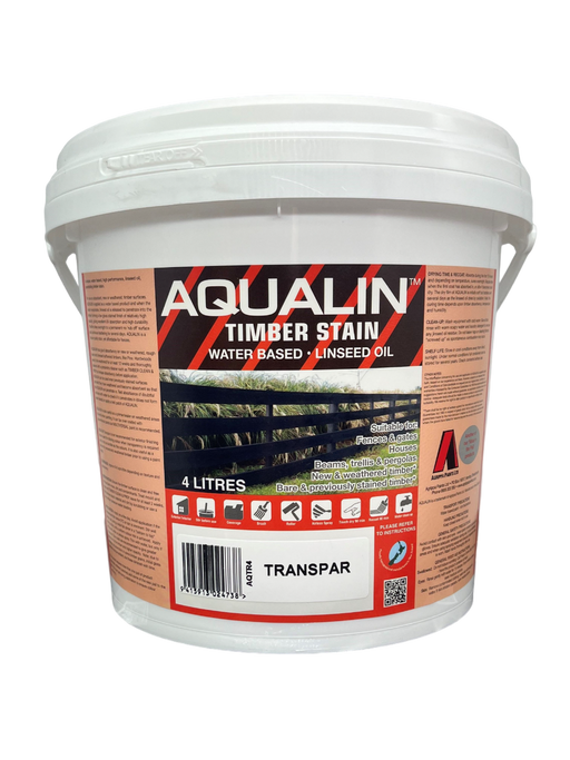 A container of clear wood stain used as a primer or to change Aqualin stain colours