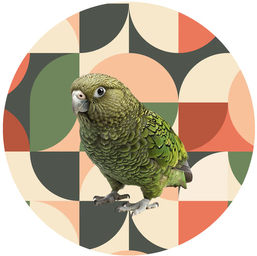 Green parrot on a geometric patterned background