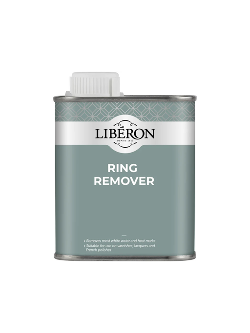 A metal can of Liberon Ring Remover which removes most heat and water marks