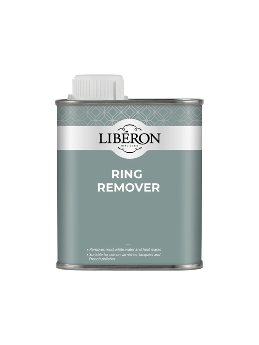 A metal can of Liberon Ring Remover which removes most heat and water marks
