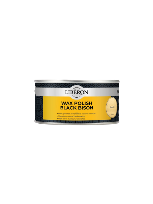 A can of Liberon Wax Polish Black Bison color that feeds, polishes and protects wooden furniture