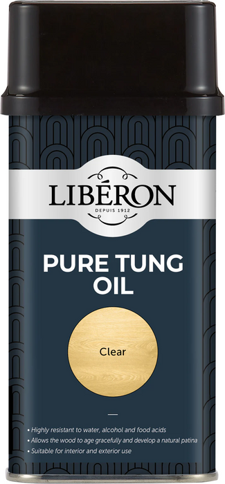 Liberon Pure Tung Oil is highly resistant to water, alcohol and food acids. Providing a hard wearing finish it is ideal for surfaces such as kitchen worktops, tables and all high quality interior wood.